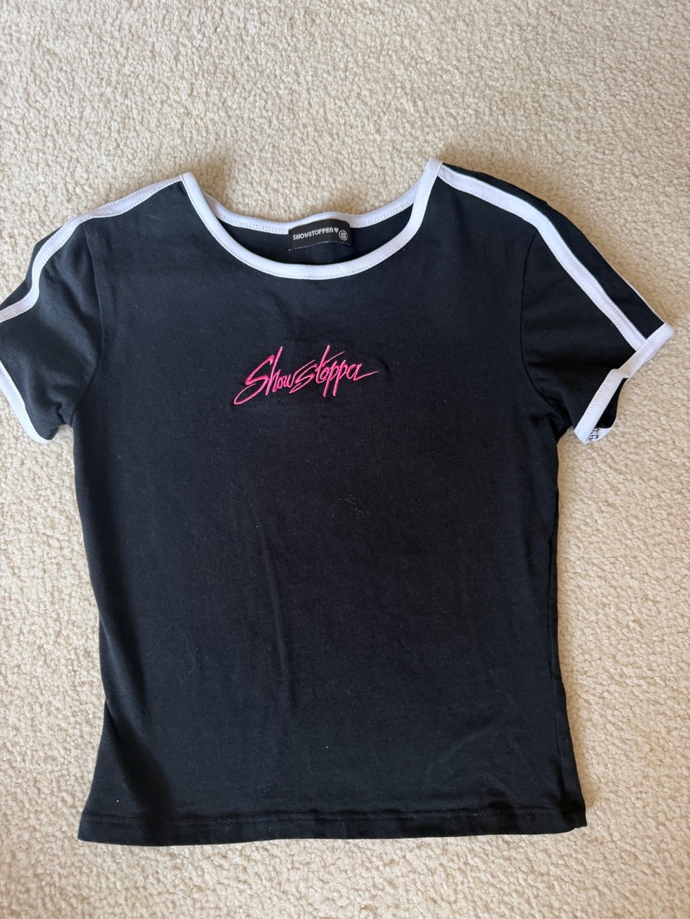Girls' Black Short-Sleeve Ringer Tee with Pink Script